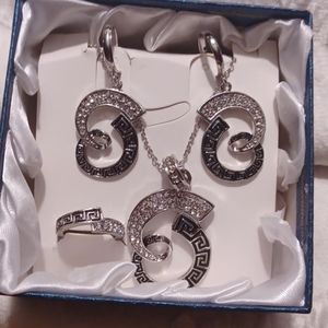 Silver tone blinged out Greek 3pc necklace set
